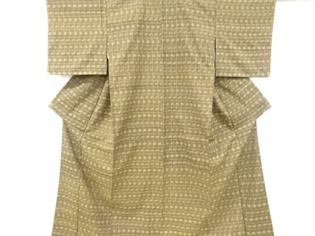 JAPANESE KIMONO / UNUSED / SILK / HAND WOVEN TSUMUGI / GRID & KASURI PATTERN